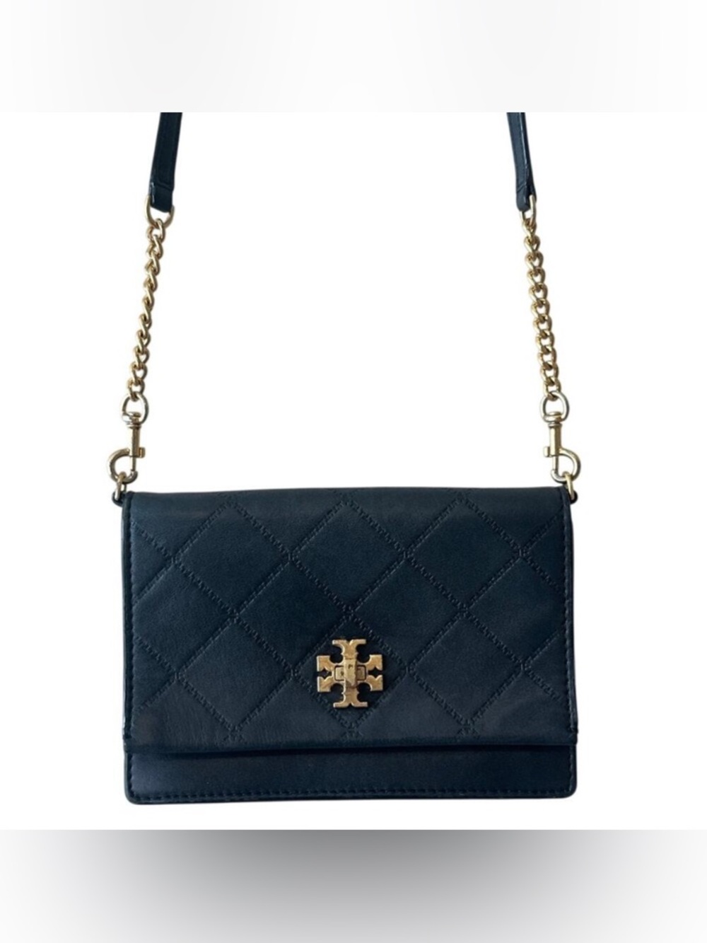 Tory Burch Georgia Quilted Turn Lock Mini Crossbody WOC Black‎